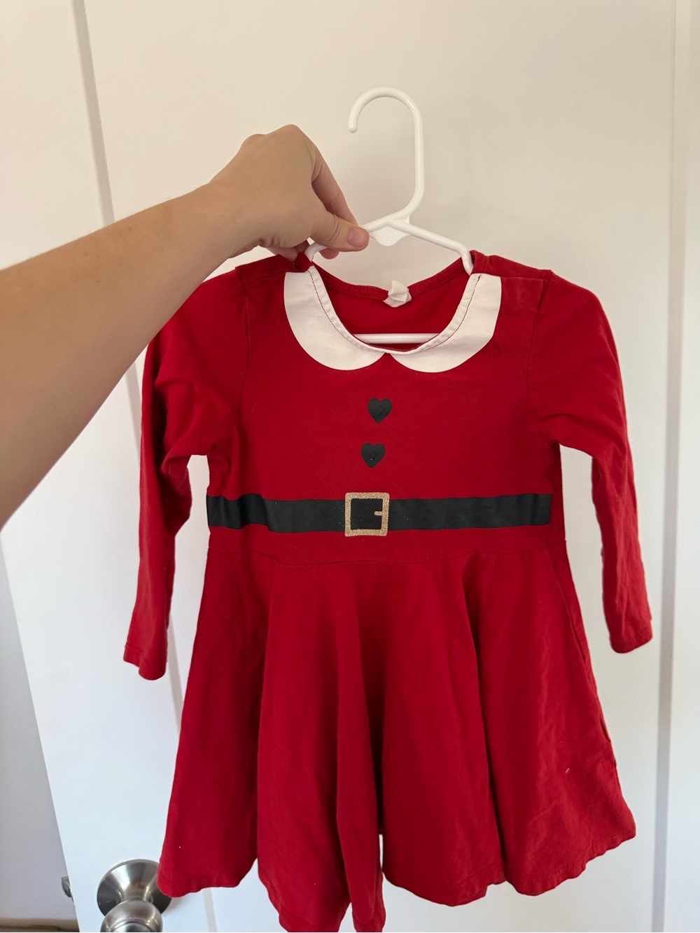 H&M 2T Girls Red Holiday Dress Costume with White Collar